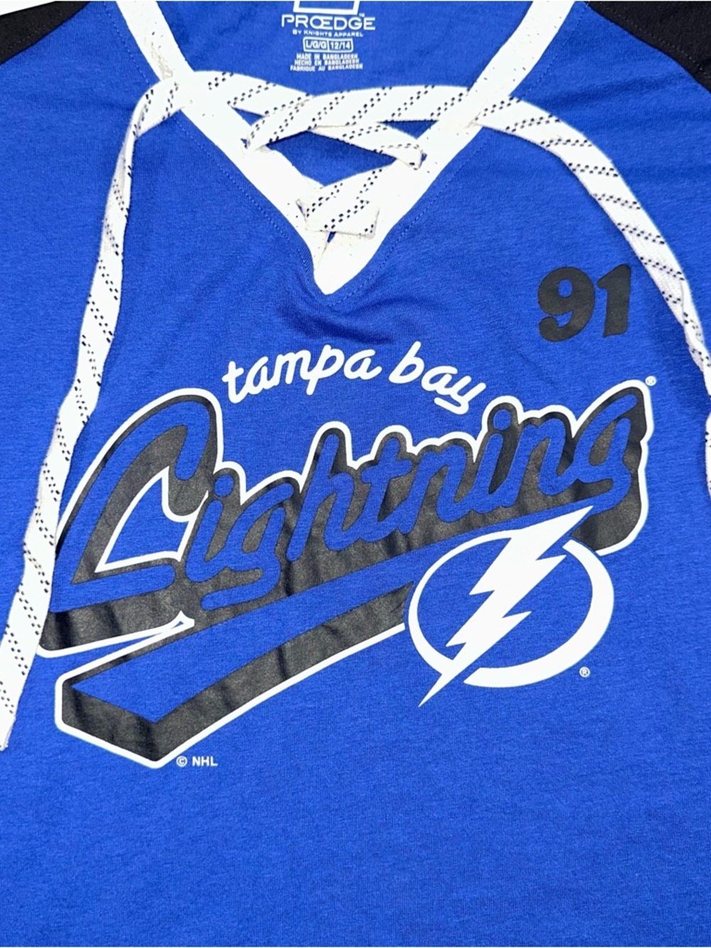 Tampa Bay Lightning Stankos 91 Girls Youth Large Blue NHL Lace Up Shirt - Picture 2 of 8